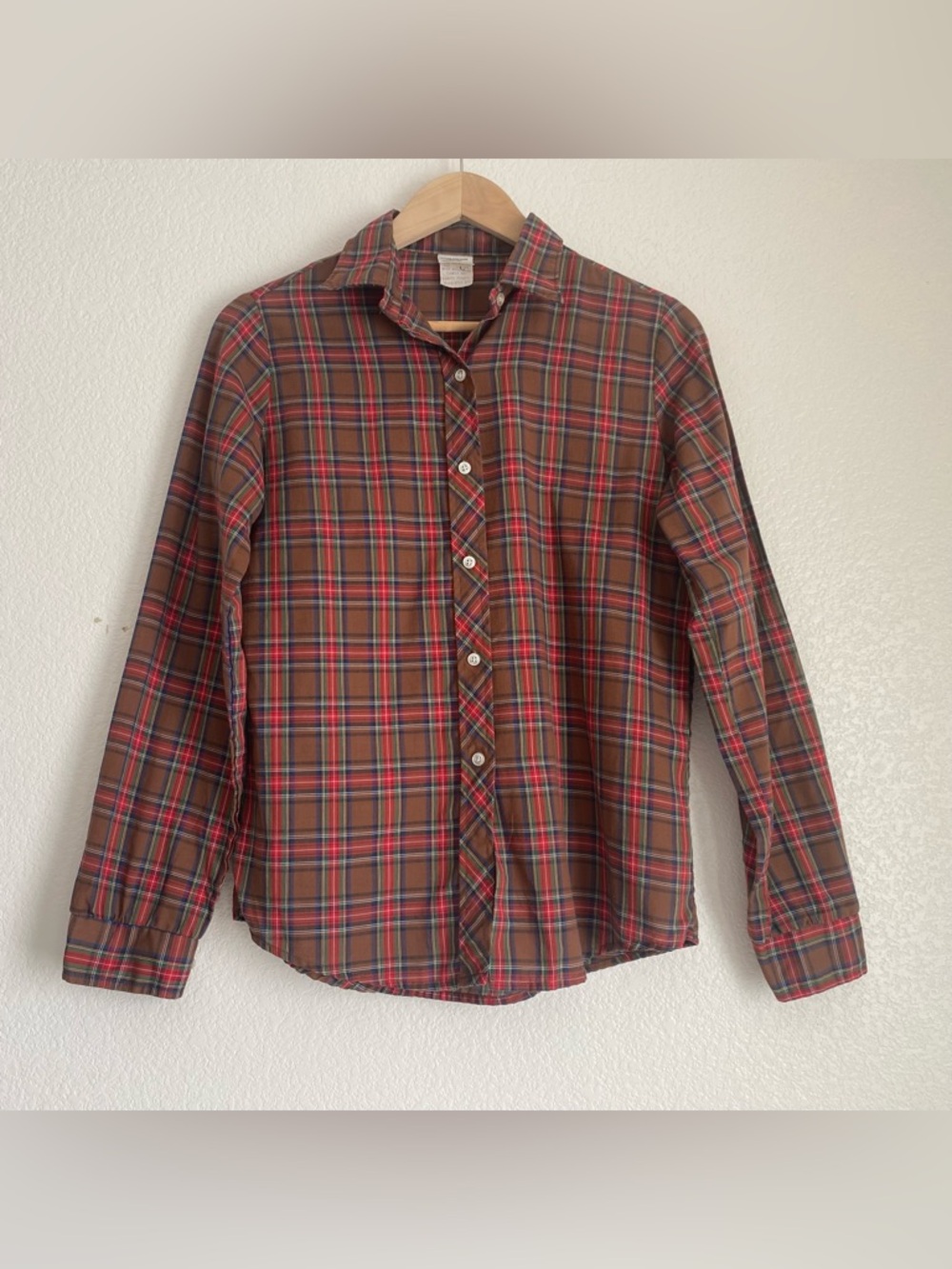 Vintage 70's J.C. Penney Fashions paperthin plaid button down collard shirt